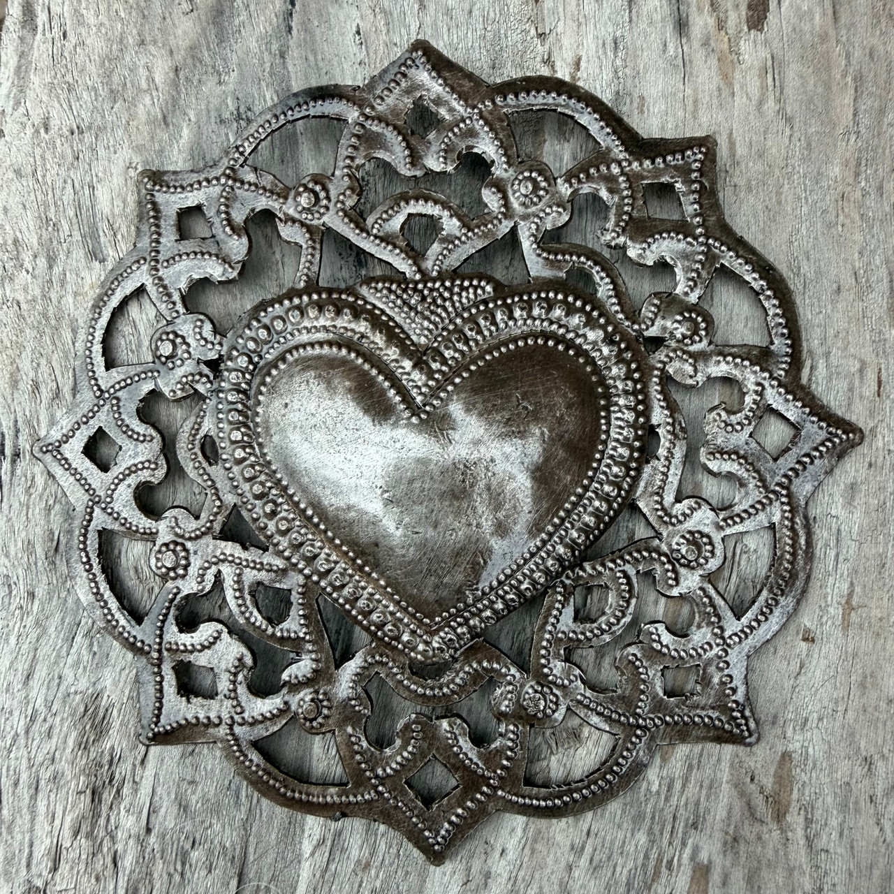 lace metal wall art
boho heart decor
recycled steel wall art
folk art heart
handmade metal decor