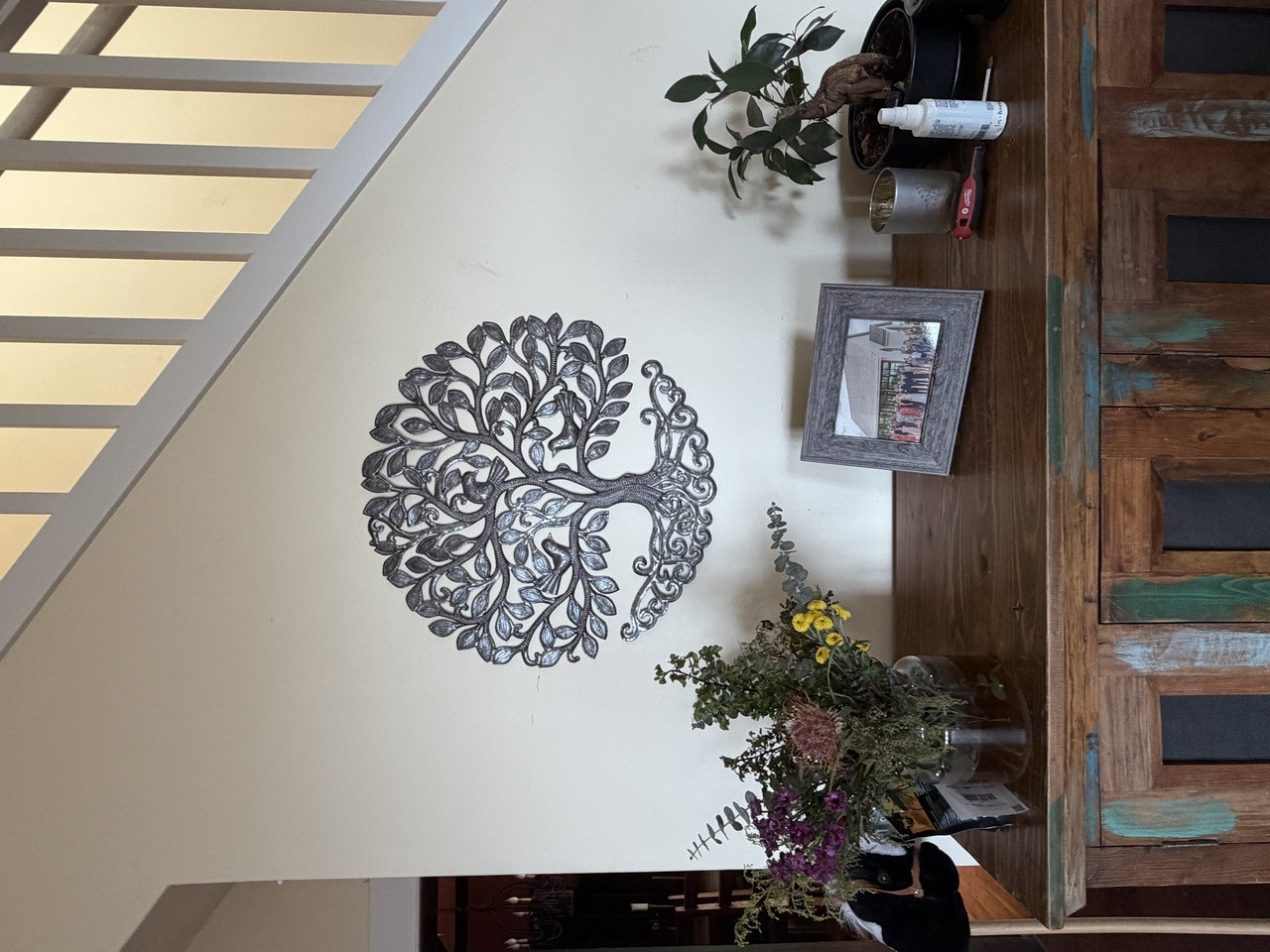 yoga wall decor
boho wall decor
recycled steel art
rustic wall hanging