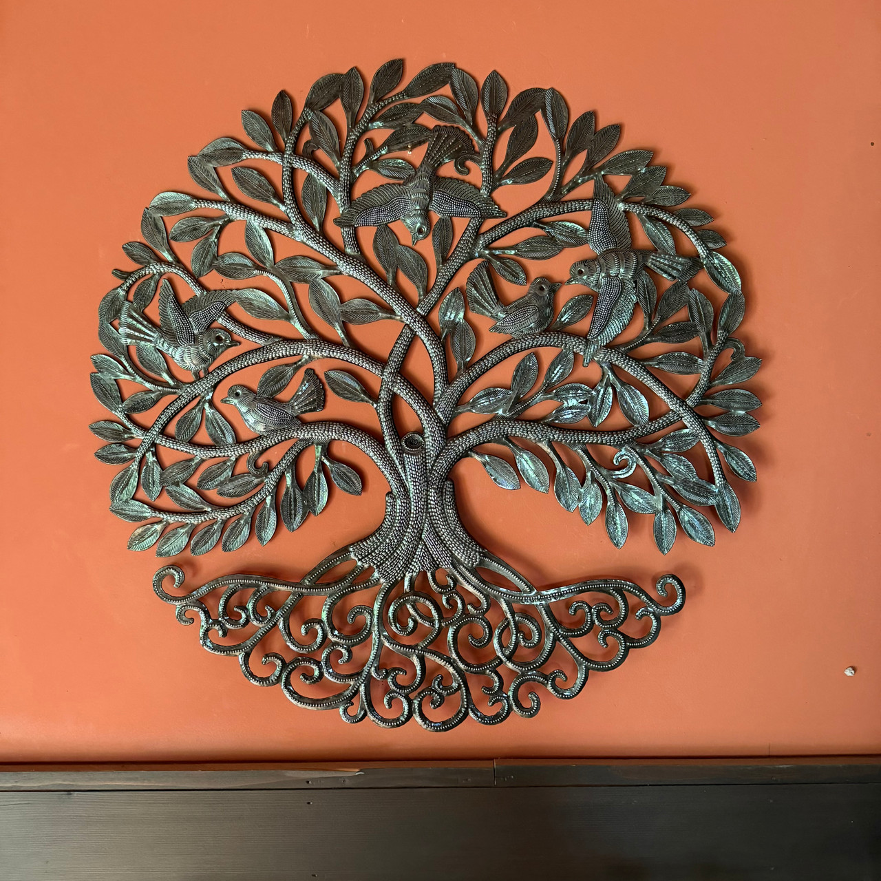 Haitian metal art
large wall art statement
rustic wall decor
garden wall art metal
family tree wall art