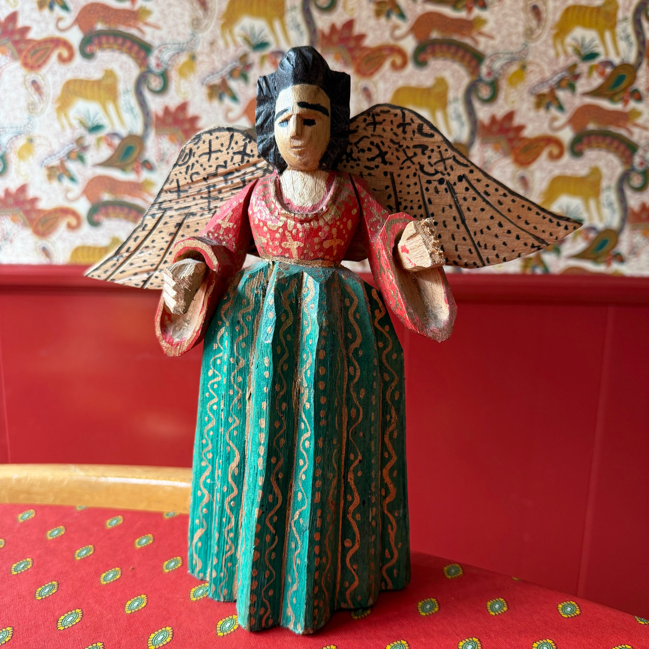 artisan carved wood angel
ethical home decor
rustic angel sculpture
traditional Guatemalan decor
spiritual home decor angel
handmade religious decor
collectible folk art angel