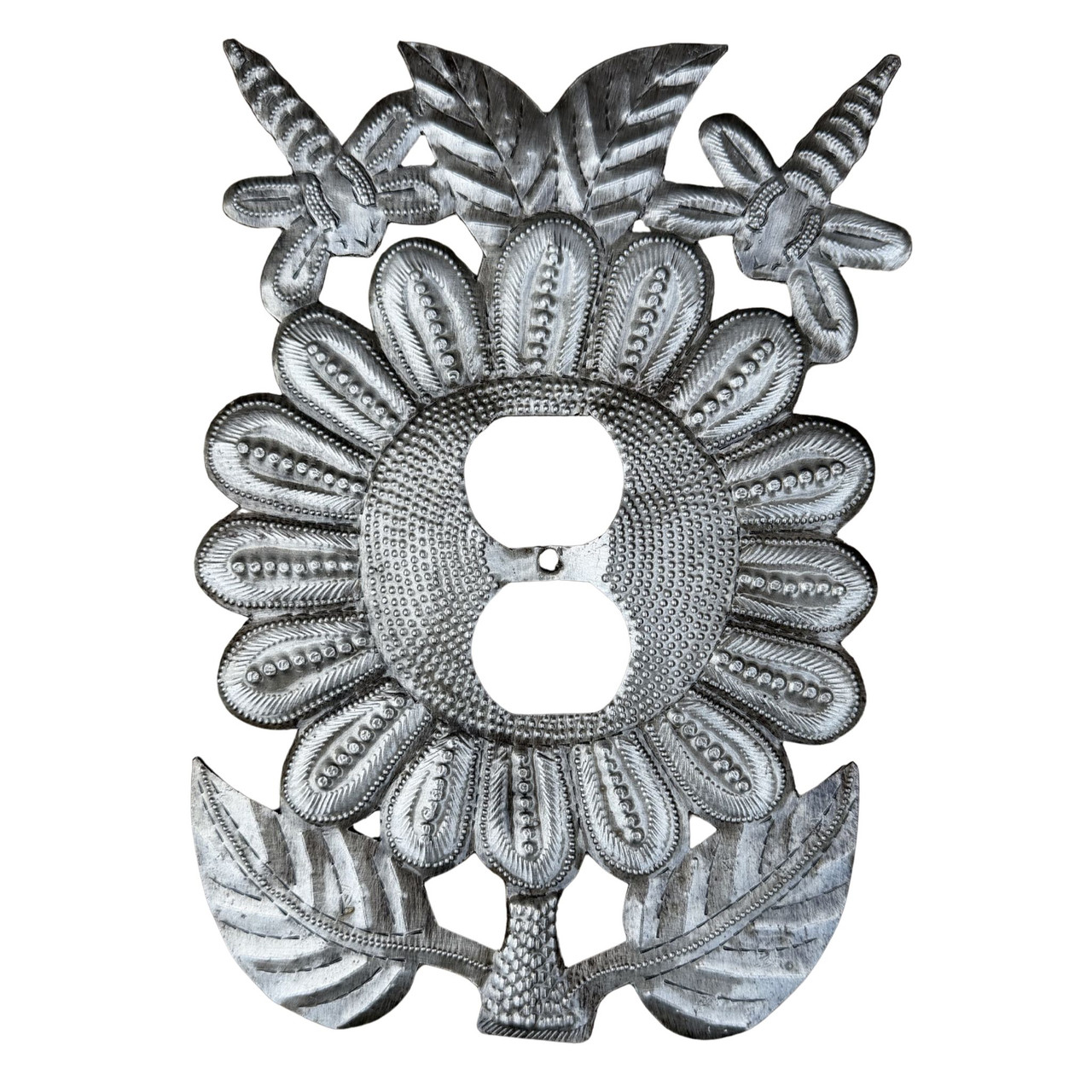 Haitian Metal Sunflower Outlet Plate Cover with Dragonflies, Decorative Spring Electric Wall Plate Covers