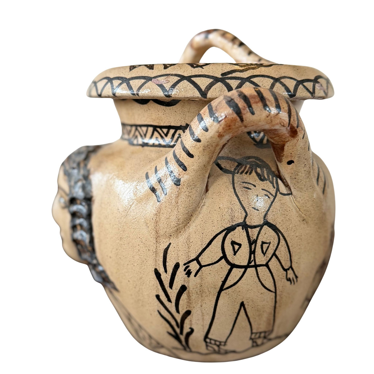 primitive folk art pottery, ethnographic ceramics Mexico, collectible Mexican pottery, rustic clay vessel, artisan pottery