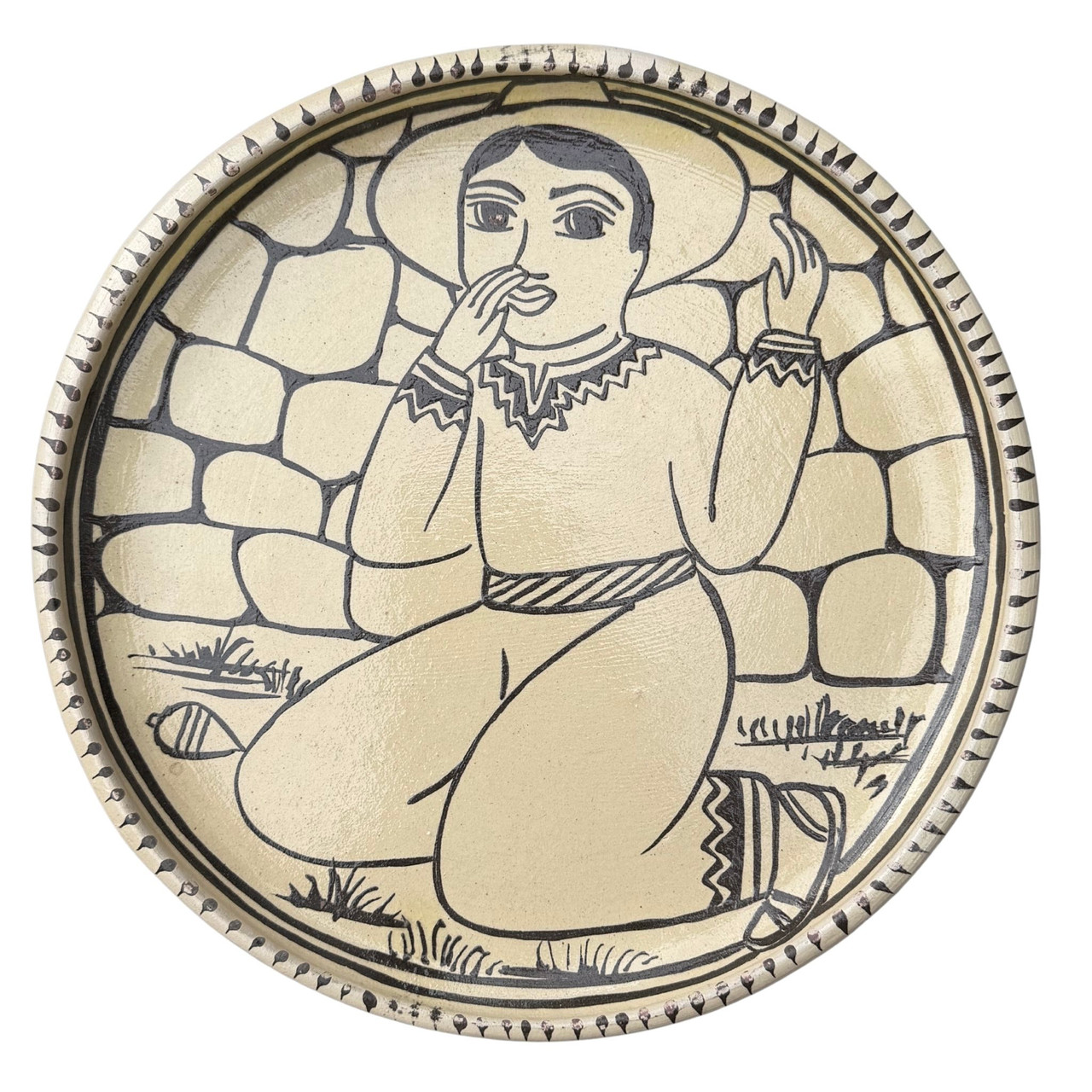 tzintzuntzan pottery, angelica morales gamez, signed mexican pottery, mexican folk art plate, piñata scene pottery, children scene pottery, michoacan ceramics, hand painted ceramic plate mexico, vintage mexican plate
