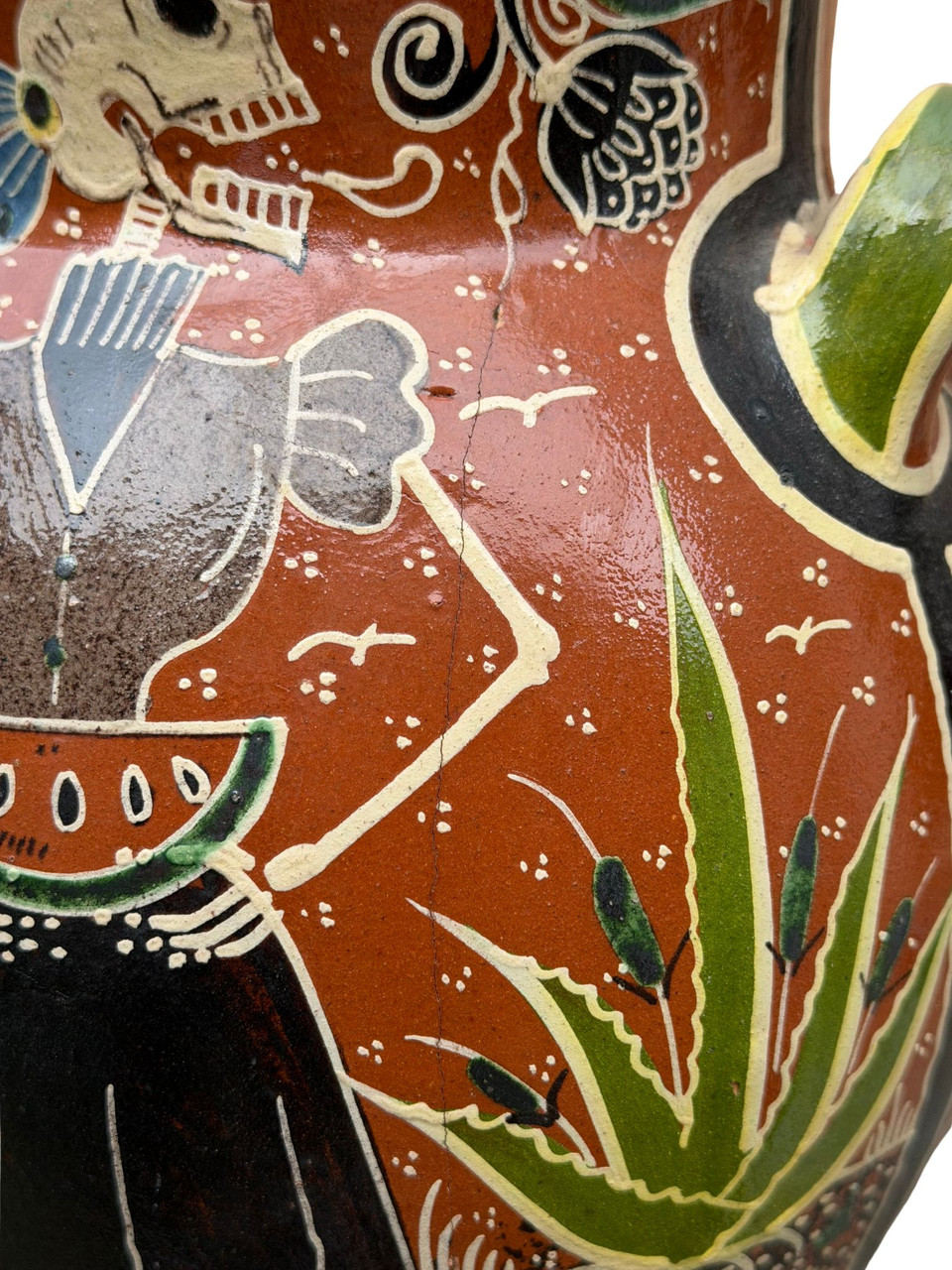 javier ramos lucano, tonalá pottery, petatillo pottery, mexican folk art pottery, signed mexican pottery, catrina pottery