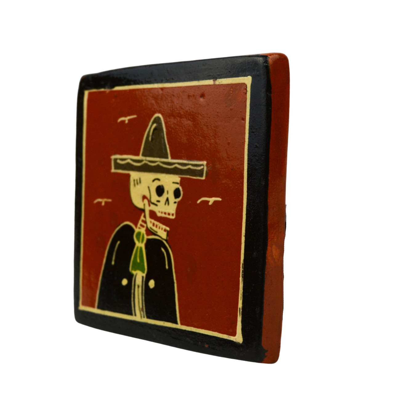 skull wall plaque, handmade Mexican tile, Mexican folk art decor, Day of the Dead collectible, skeleton wall art, Mexican ceramic folk art, Dia de los Muertos decor