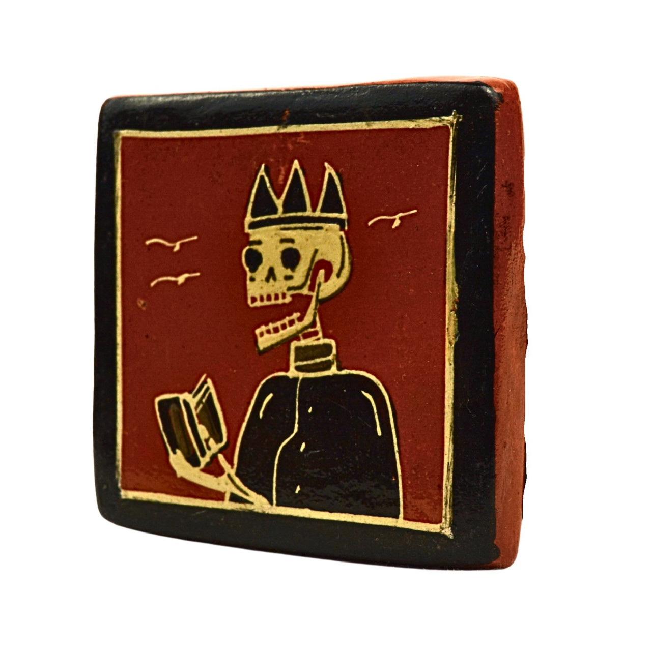 skeleton priest wall art, Tonala pottery, Mexican folk art decor, Day of the Dead wall plaque, handmade Mexican tile, calavera wall art, Dia de los Muertos collectible