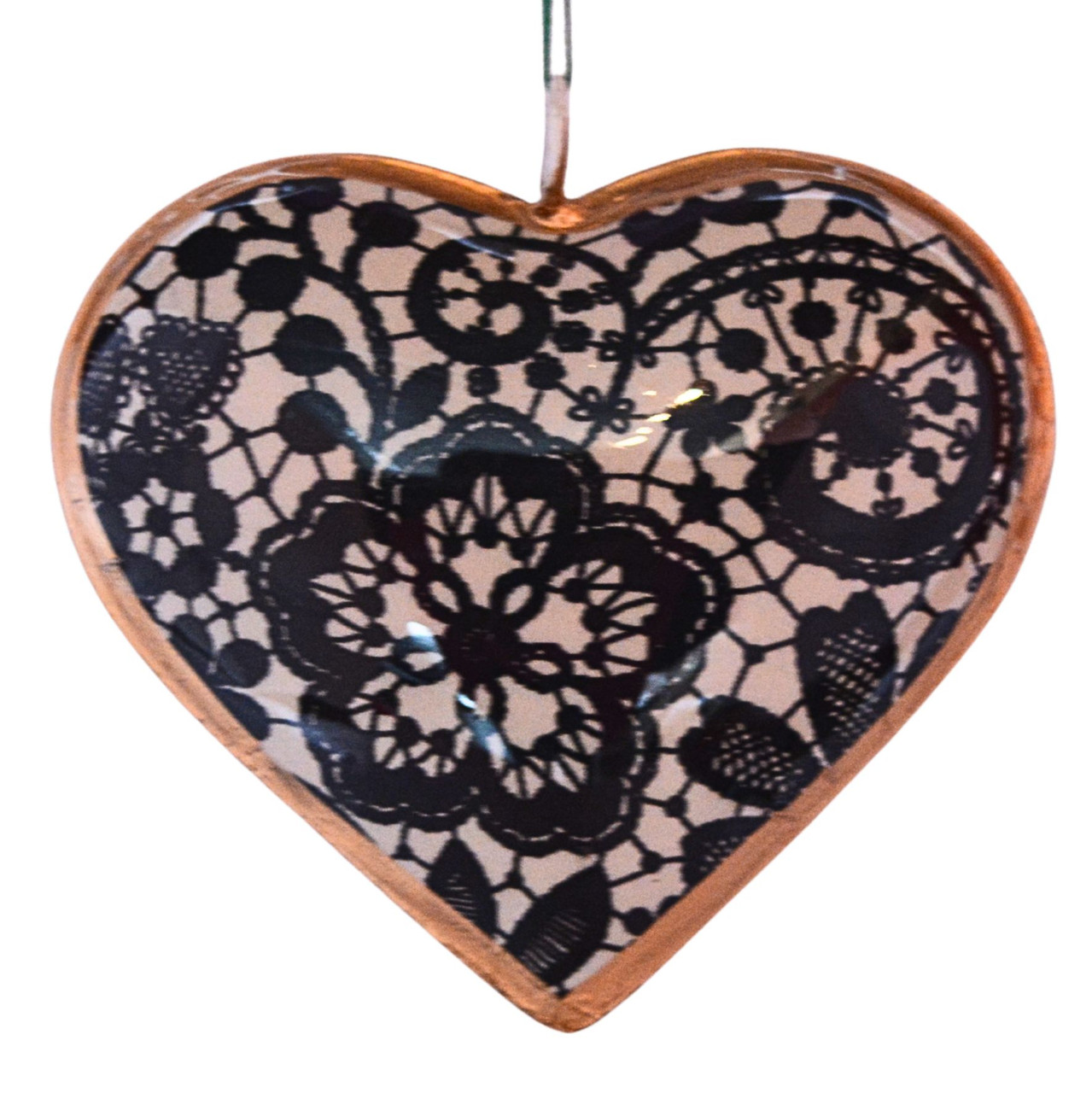 gothic folk art, hanging glass heart, floral skull ornament, Day of the Dead gift, calavera decor, decorative heart ornament, Mexican glass art