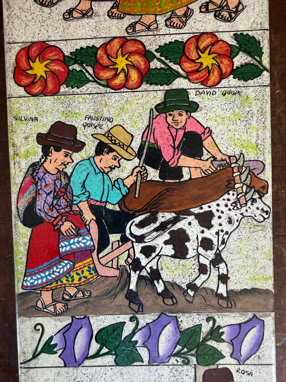 authentic sarhua board, hand painted peruvian art, collectible folk art, latin american folk art, indigenous peruvian art, oversized wall hanging, unique cultural artwork