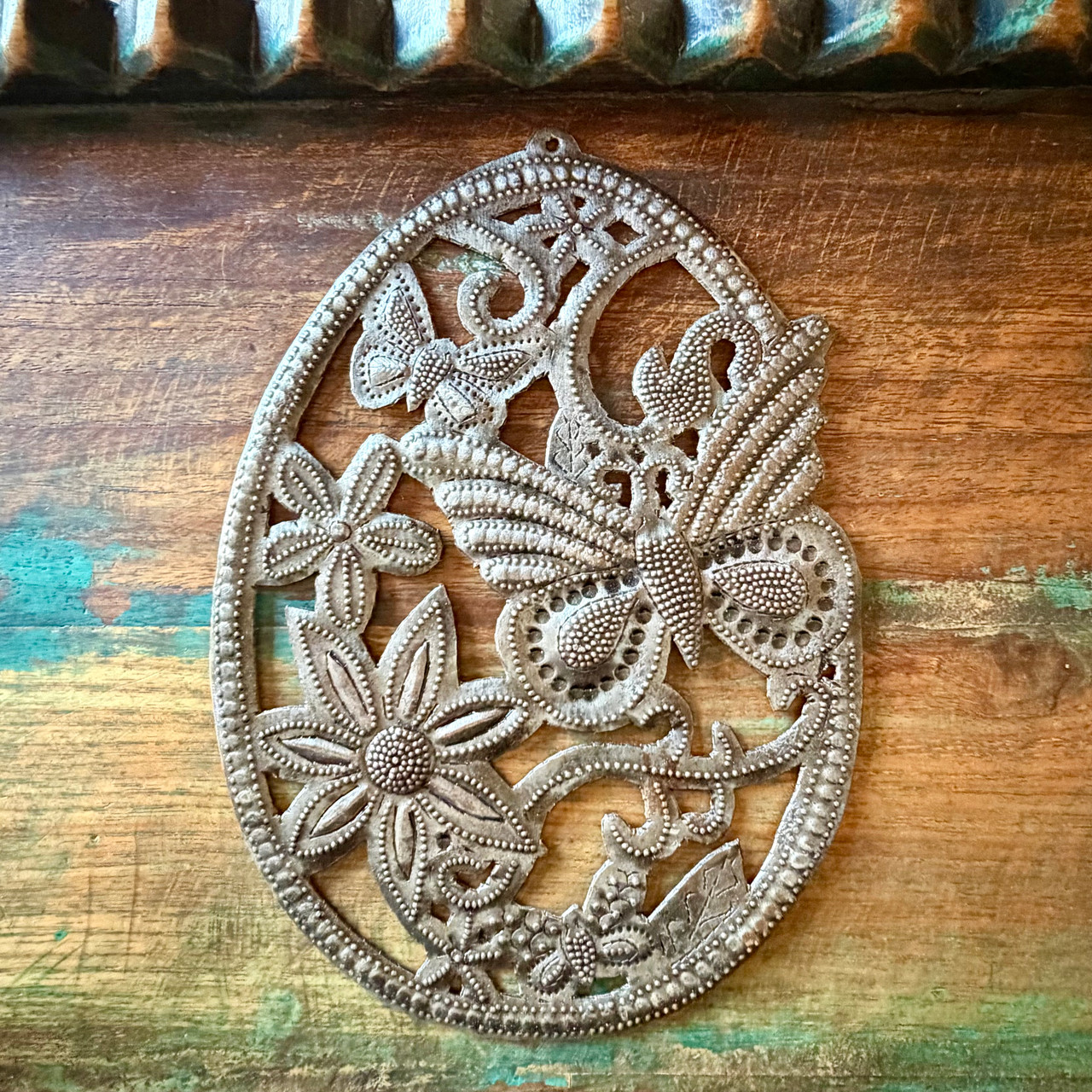 Haitian Butterfly & Flower Metal Wall Art by Wivensley Omiscar – Fair Trade Recycled Steel Sculpture