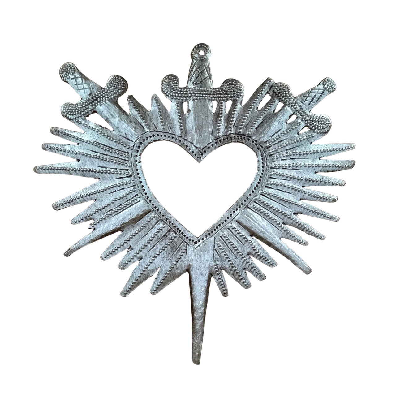Haitian metal art, sacred heart wall decor, crossed swords wall art, Haitian folk art, fair trade decor,
