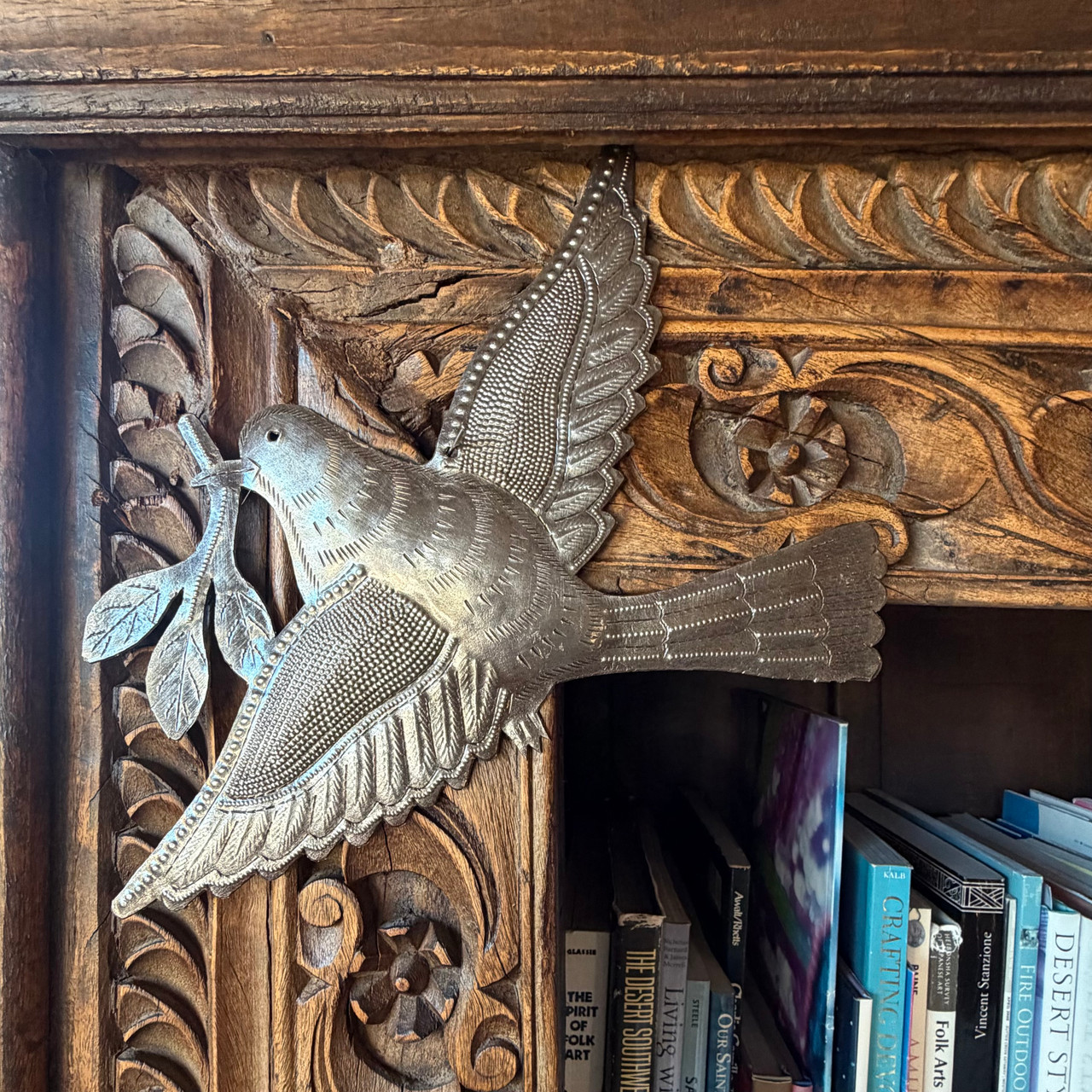 Haitian metal art, dove of peace wall decor, peace dove sculpture, olive branch wall art