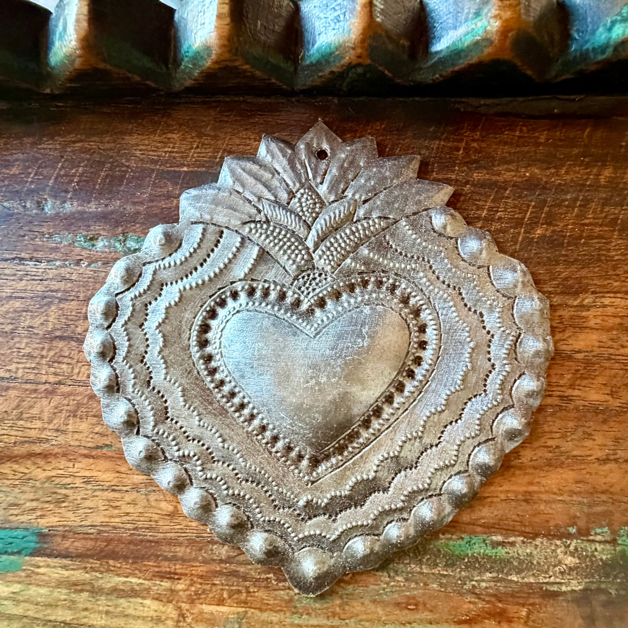 handmade Haitian art, folk art ornament, heart wall hanging, artisan made gift