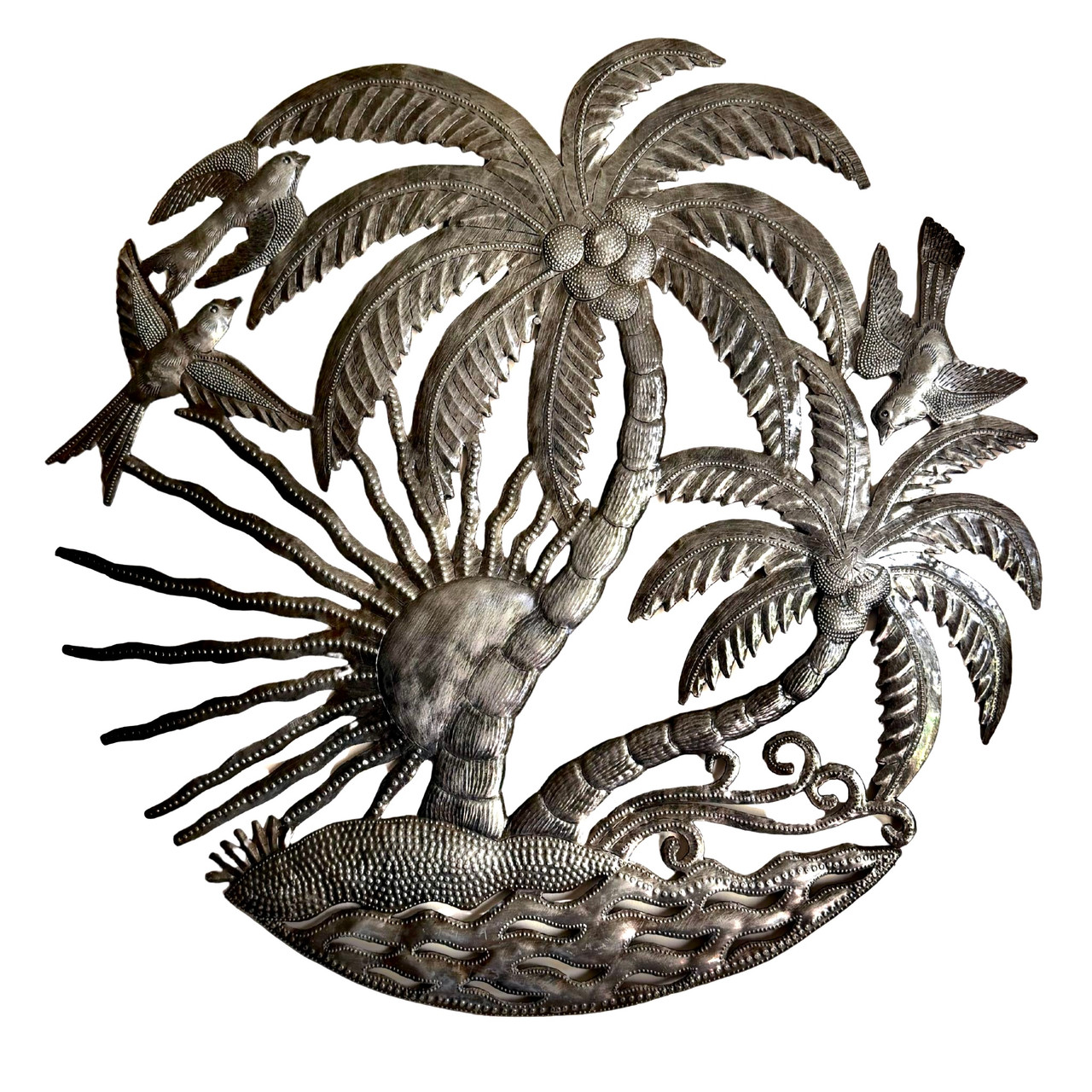 Haitian metal art, palm tree wall decor, tropical wall art, Jean Rony Antoine, Caribbean wall art