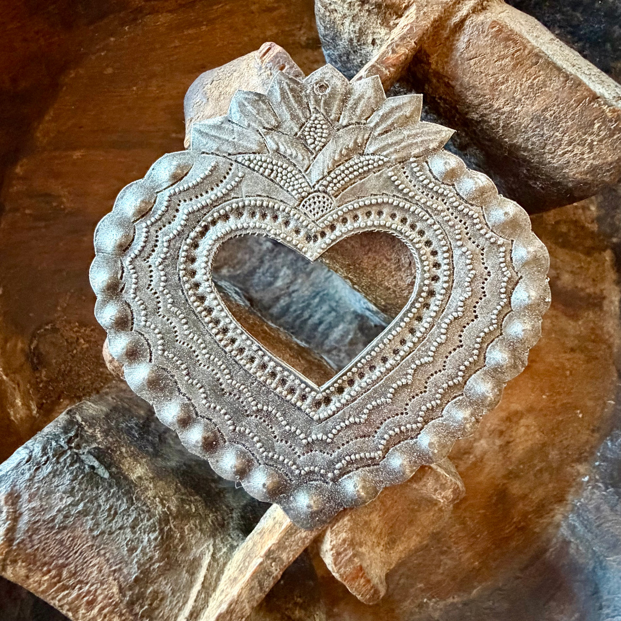 fair trade decor, small wall sculpture, artisan metal art, sacred heart decor, handmade Haitian gift, recycled oil drum art