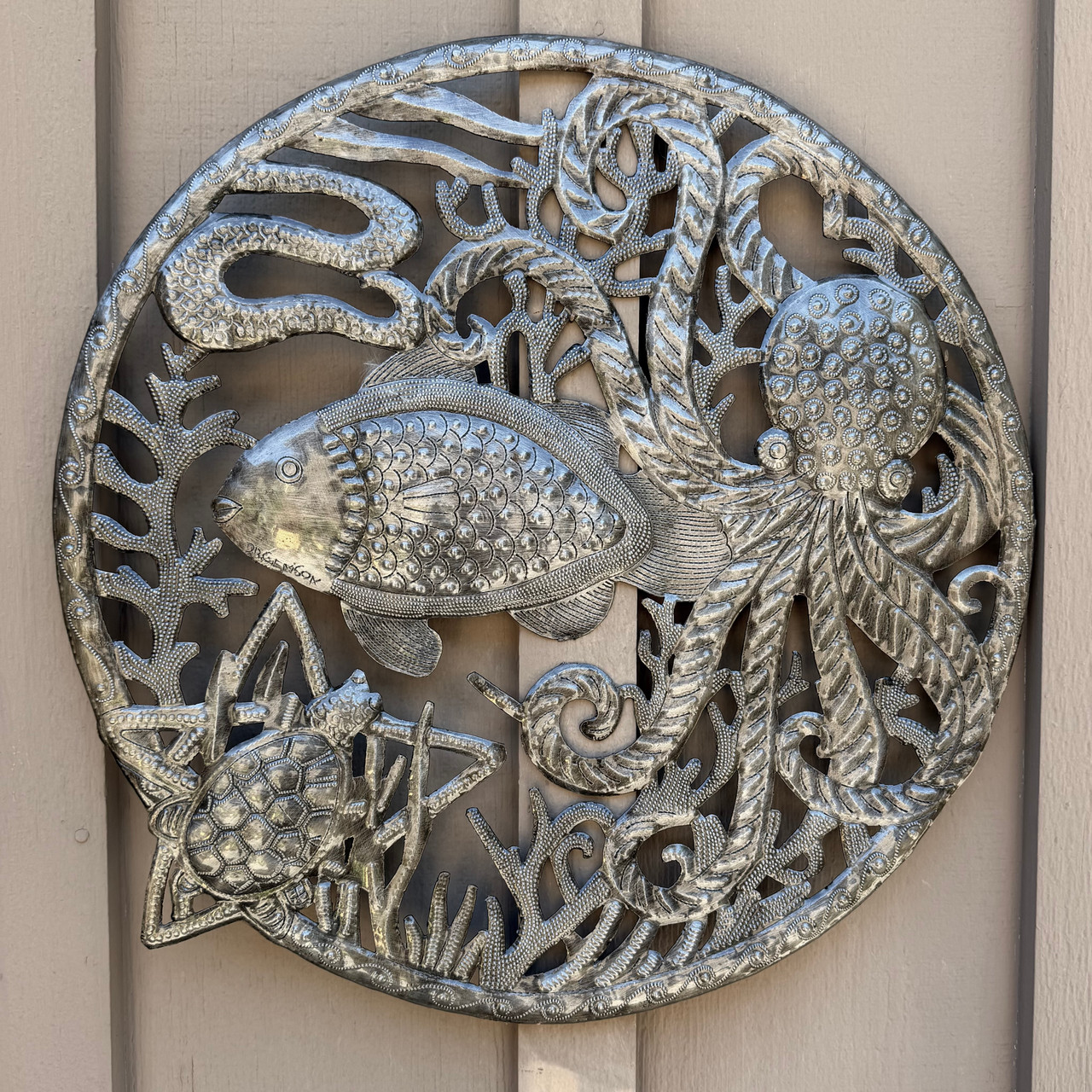 marine life sculpture, recycled steel art, Caribbean wall art, nautical home decor, tropical wall hanging, handmade Haitian art