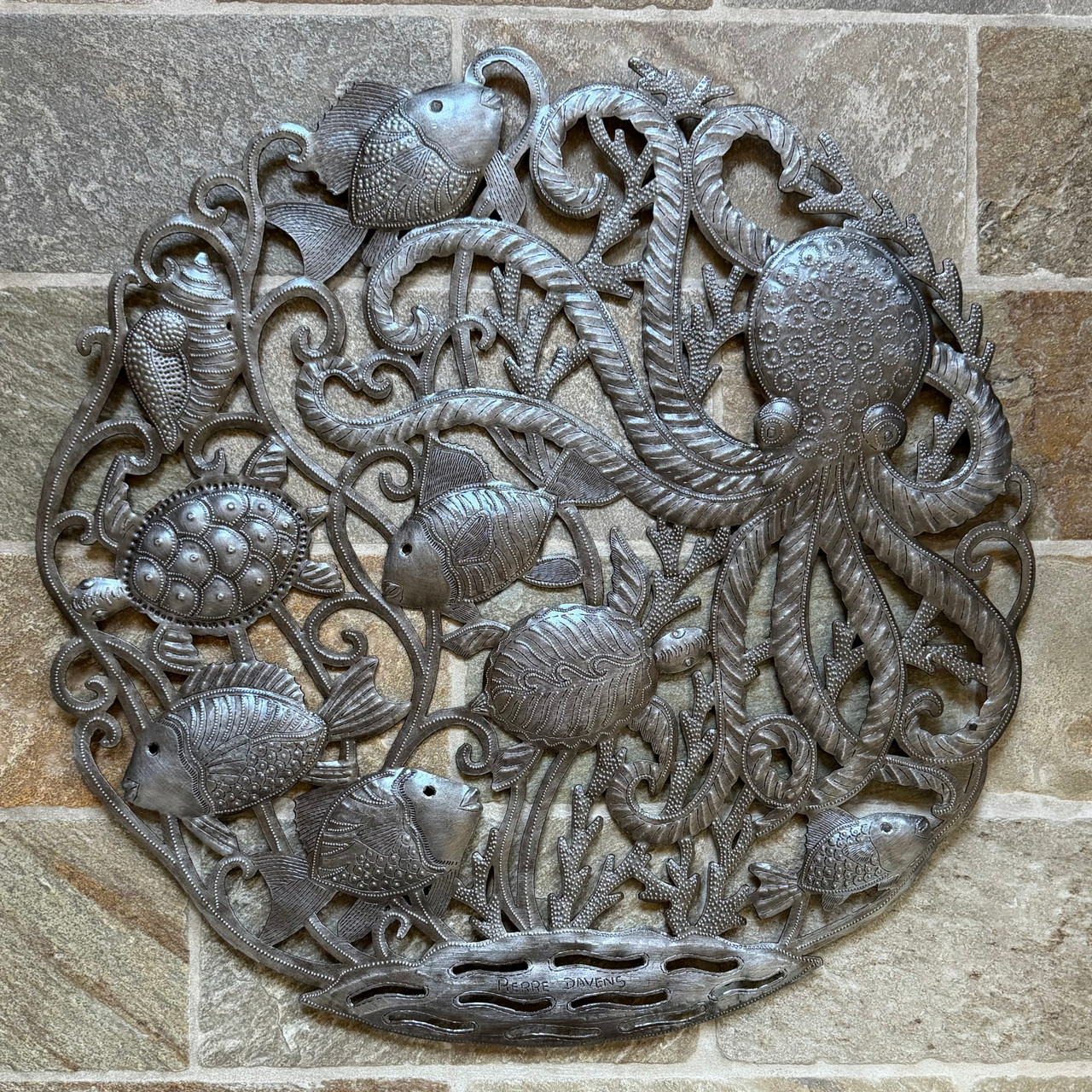 Haitian folk art, Caribbean decor, nautical wall art, handmade metal sculpture