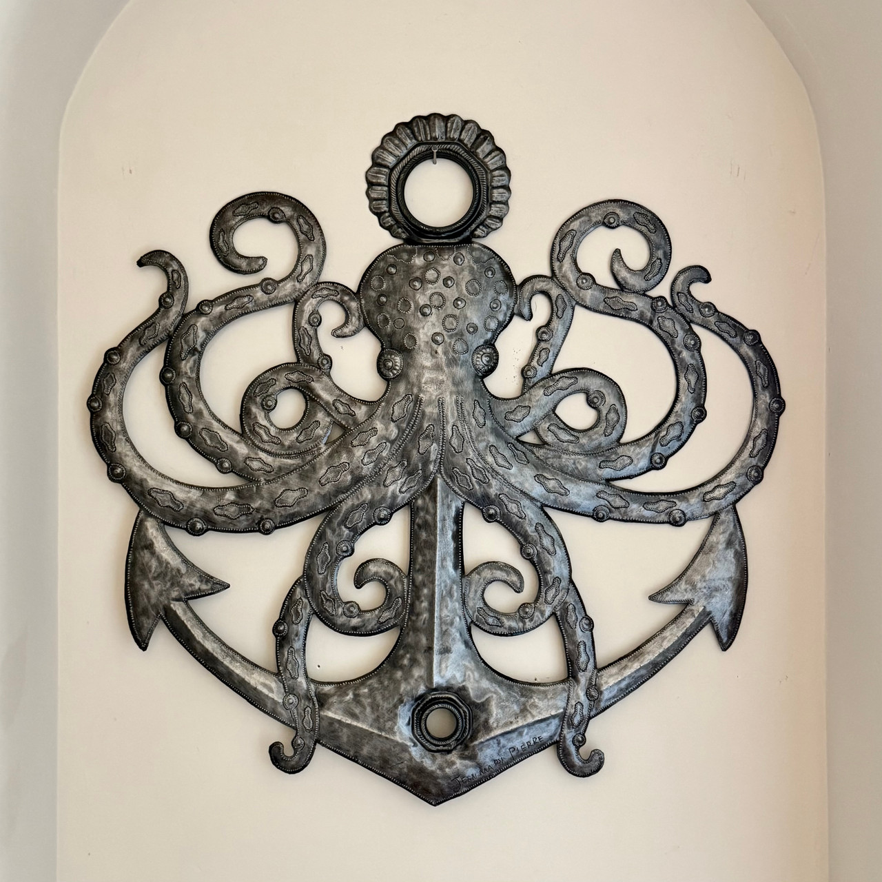 beach house wall art, octopus decor, recycled steel artwork