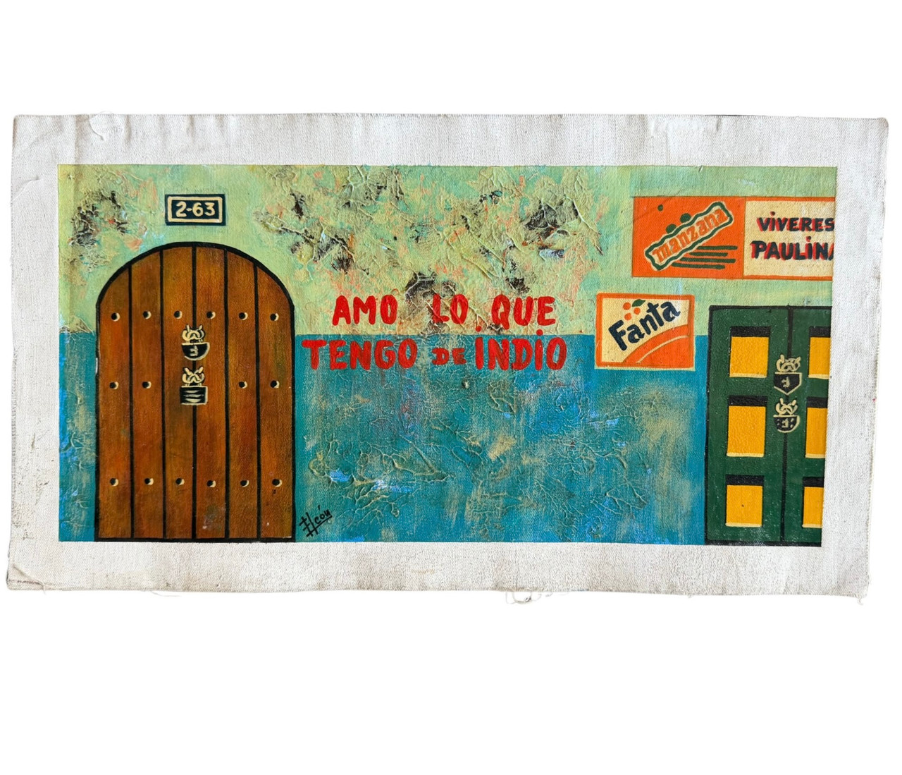 Fernando Leon Ecuador, Fernando Leon painting, Quito Ecuador artwork, Ecuadorian folk art, Ecuador oil painting, Quito street scene painting, Indigenous heritage art, Latin American folk art, signed Ecuadorian painting, storefront painting, original oil on canvas