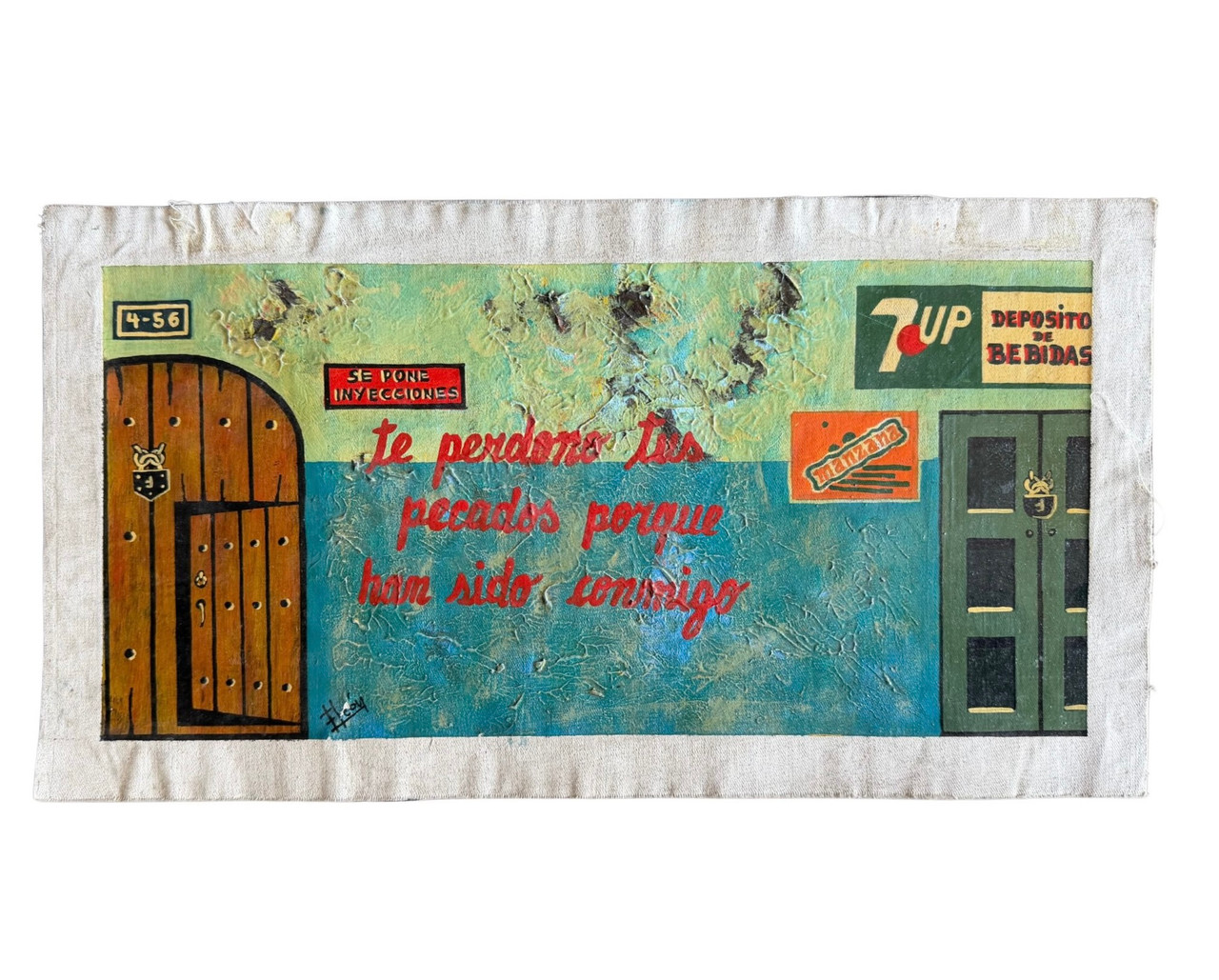 Fernando Leon Ecuador, Fernando Leon painting, Ecuadorian folk art, Quito Ecuador artwork, Quito street scene painting, Ecuador oil painting, signed Ecuadorian art, Latin American folk art, storefront painting