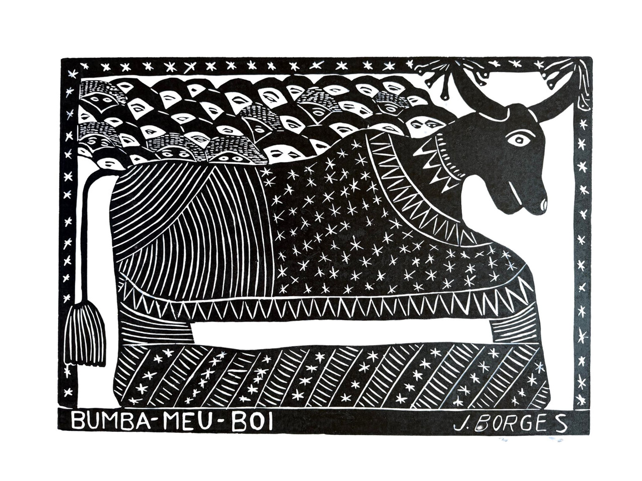 J Borges, José Francisco Borges, Bumba Meu Boi, Brazilian woodcut print, xilogravura, cordel art, Brazilian folk art, signed J Borges print, hand pulled woodcut, Brazilian printmaking, limited edition print