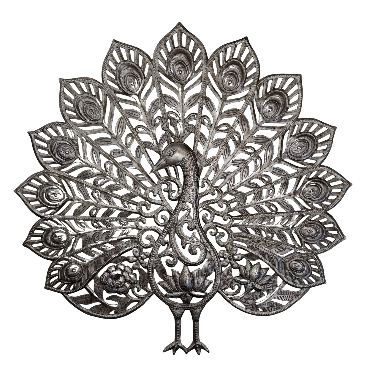 Haitian peacock wall art, peacock metal wall sculpture, Haitian metal art, handmade peacock wall decor, recycled steel wall art, bird wall sculpture, peacock home decor, garden wall art