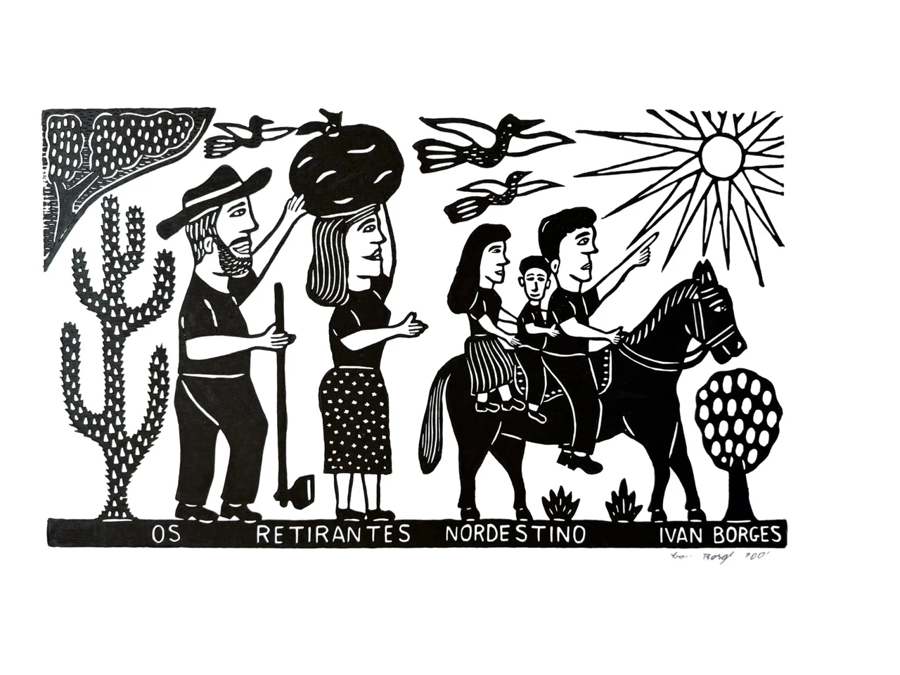 literatura de cordel, cordel woodcut, xilogravura brasileira, Brazilian xilogravura, signed Brazilian art, Latin American folk art, Brazilian wall art, folk art print, 2006 signed print, migration art, rural Brazil art, collectible print
