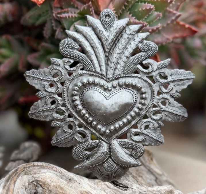 Haitian metal heart, Haitian heart wall art, handmade metal heart, hand tooled metal art