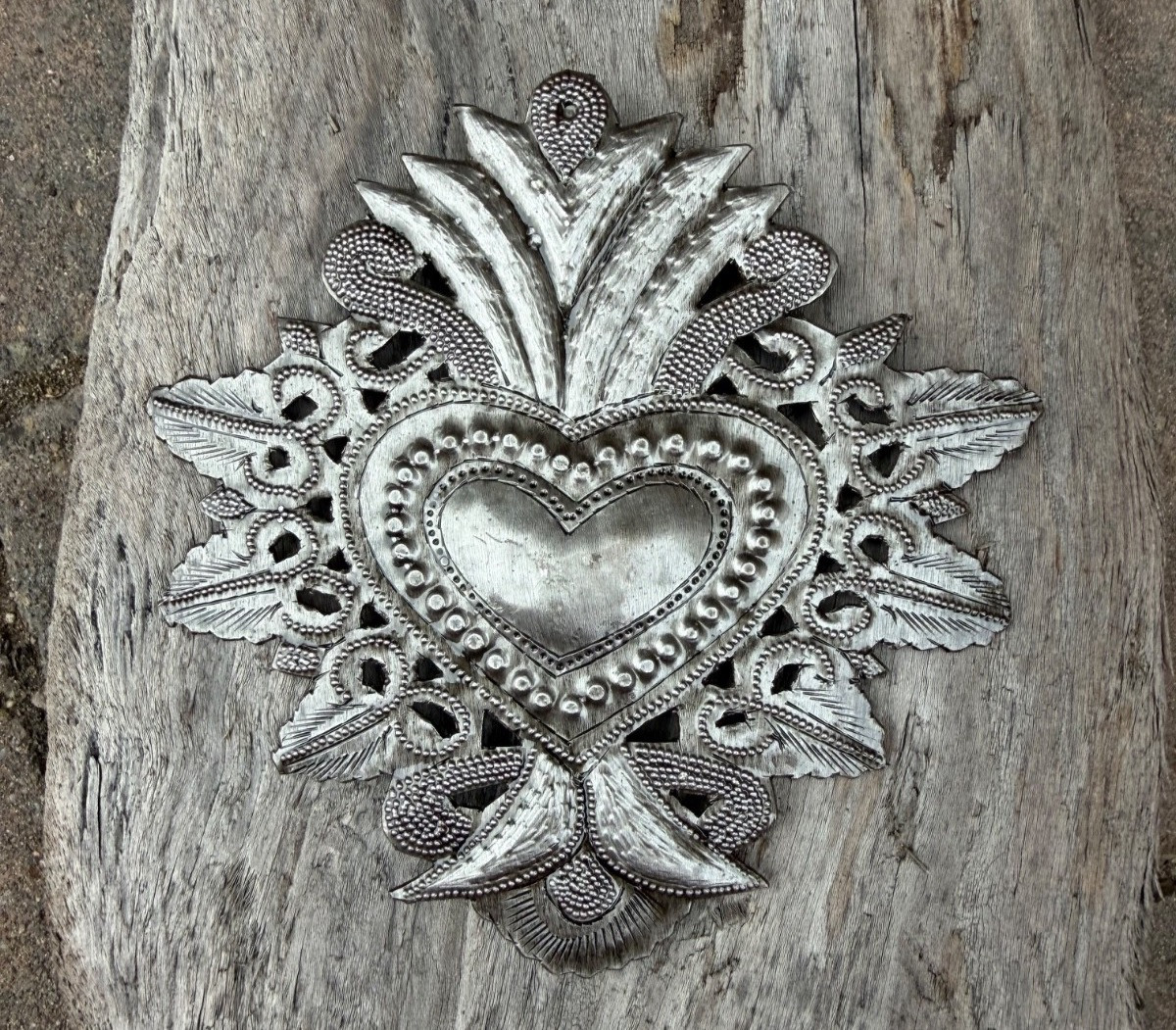 Haitian metal heart, Haitian heart wall art, handmade metal heart, hand tooled metal art