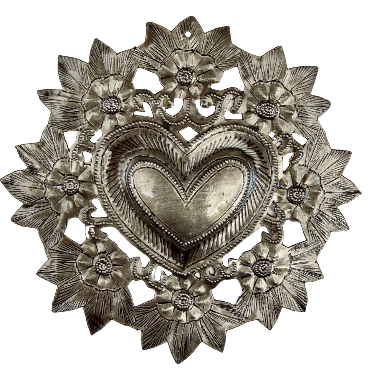 Haitian metal heart, Sacred Heart wall art, Milagro heart, metal heart wall decor