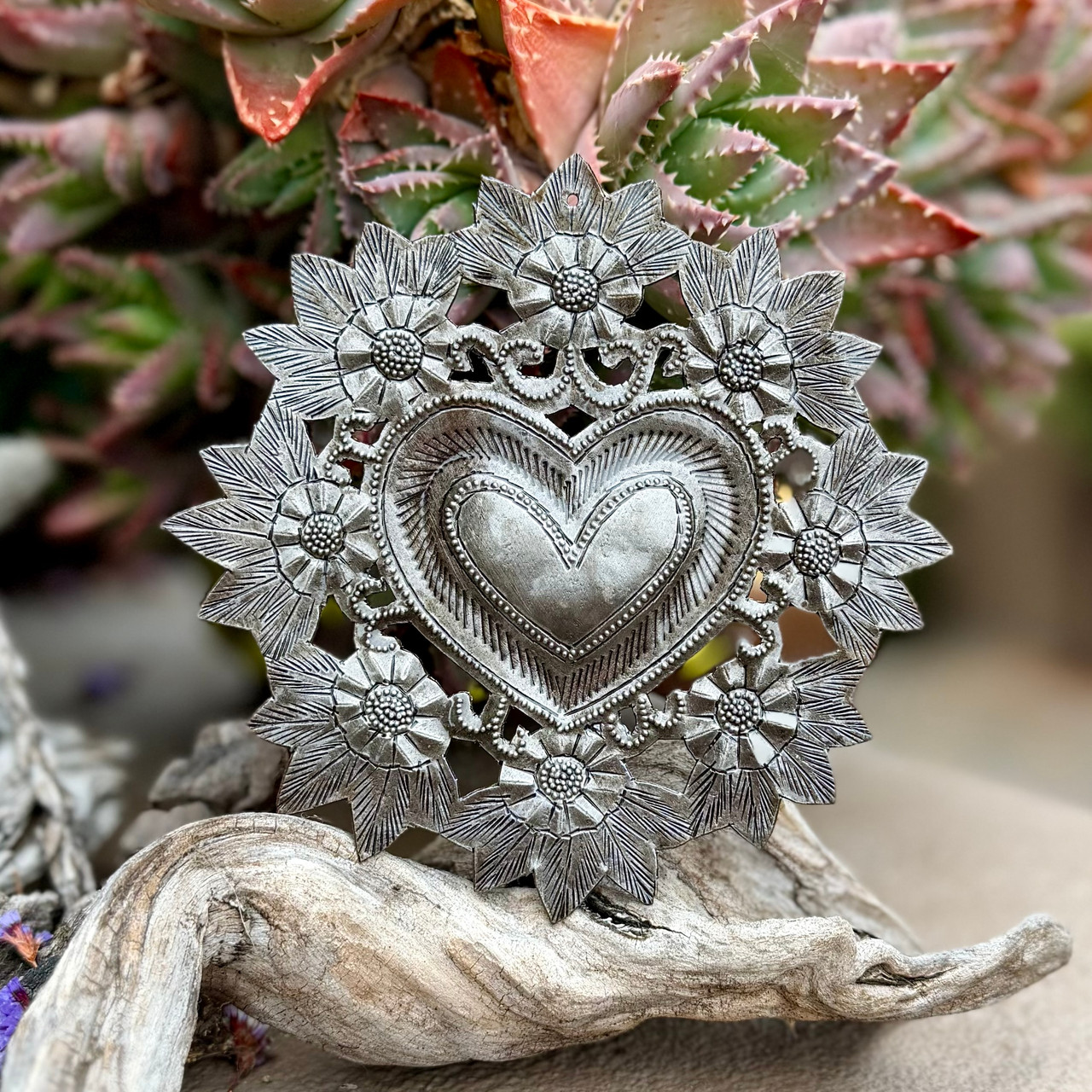 folk art heart, fair trade wall art, garden heart decor, religious folk art