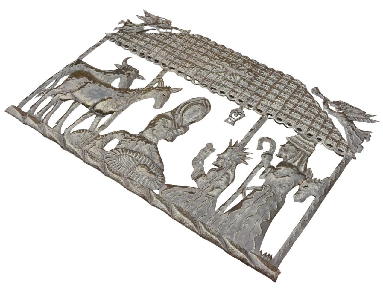 Christmas wall art, Holy Family wall art, religious metal art, Fair Trade Christmas decor, Haitian folk art, recycled steel wall art, Star of Bethlehem art, handmade Christmas decor
