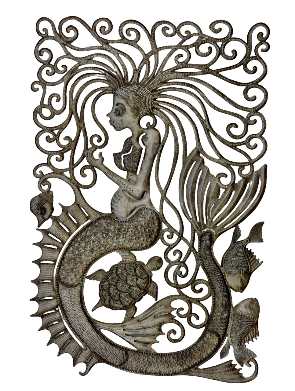 Haitian Metal Art Mermaid 23x35 Sea Life Wall Sculpture Recycled Oil Drum