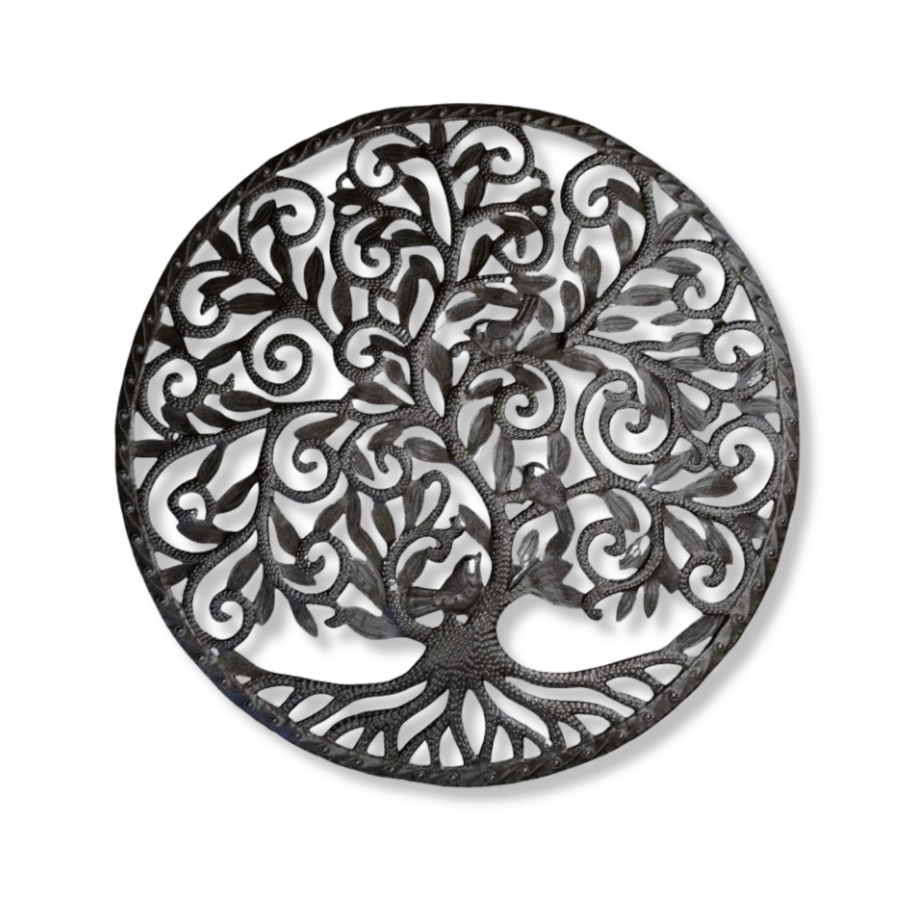 METAL TREE WALL ART
Transform an empty wall with an intricate 23-inch round Tree of Life featuring sweeping branches, detailed leaves and exposed roots. The openwork design creates a dramatic focal point for living rooms, bedrooms, entryways and nature-inspired interiors.