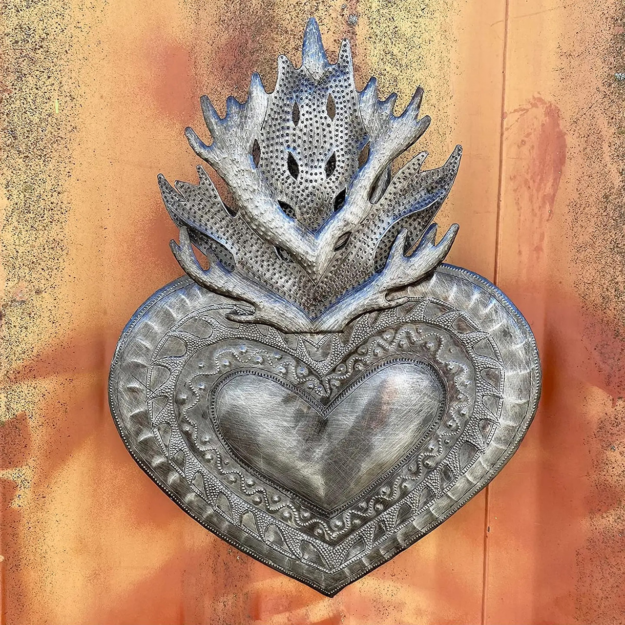 flaming heart, haitian freda ezile voodoo, steel garden art