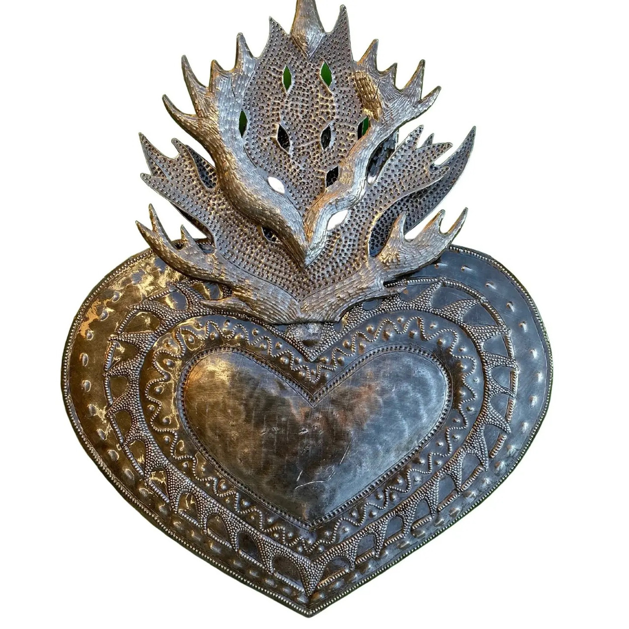 flaming heart, haitian freda ezile voodoo, steel garden art