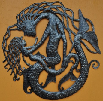 mother and daughter mermaids, wall artwork, Haitian
