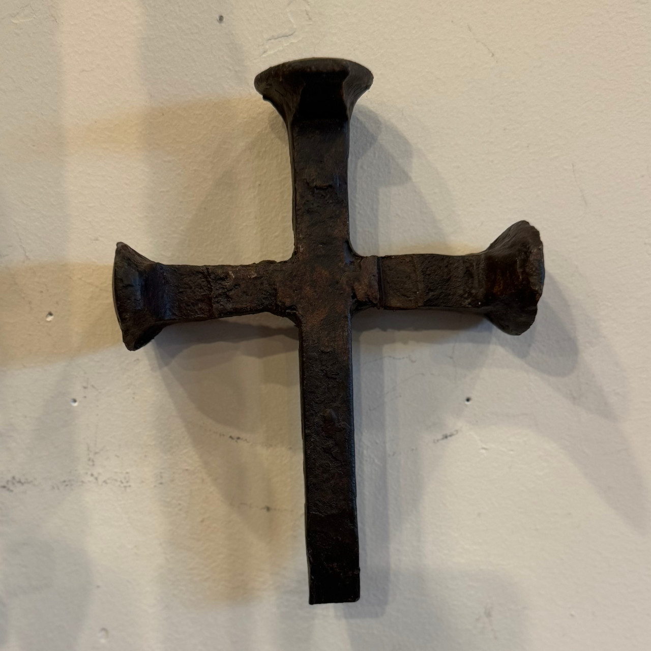 railroad spike art, handmade metal cross, folk religious art, industrial cross