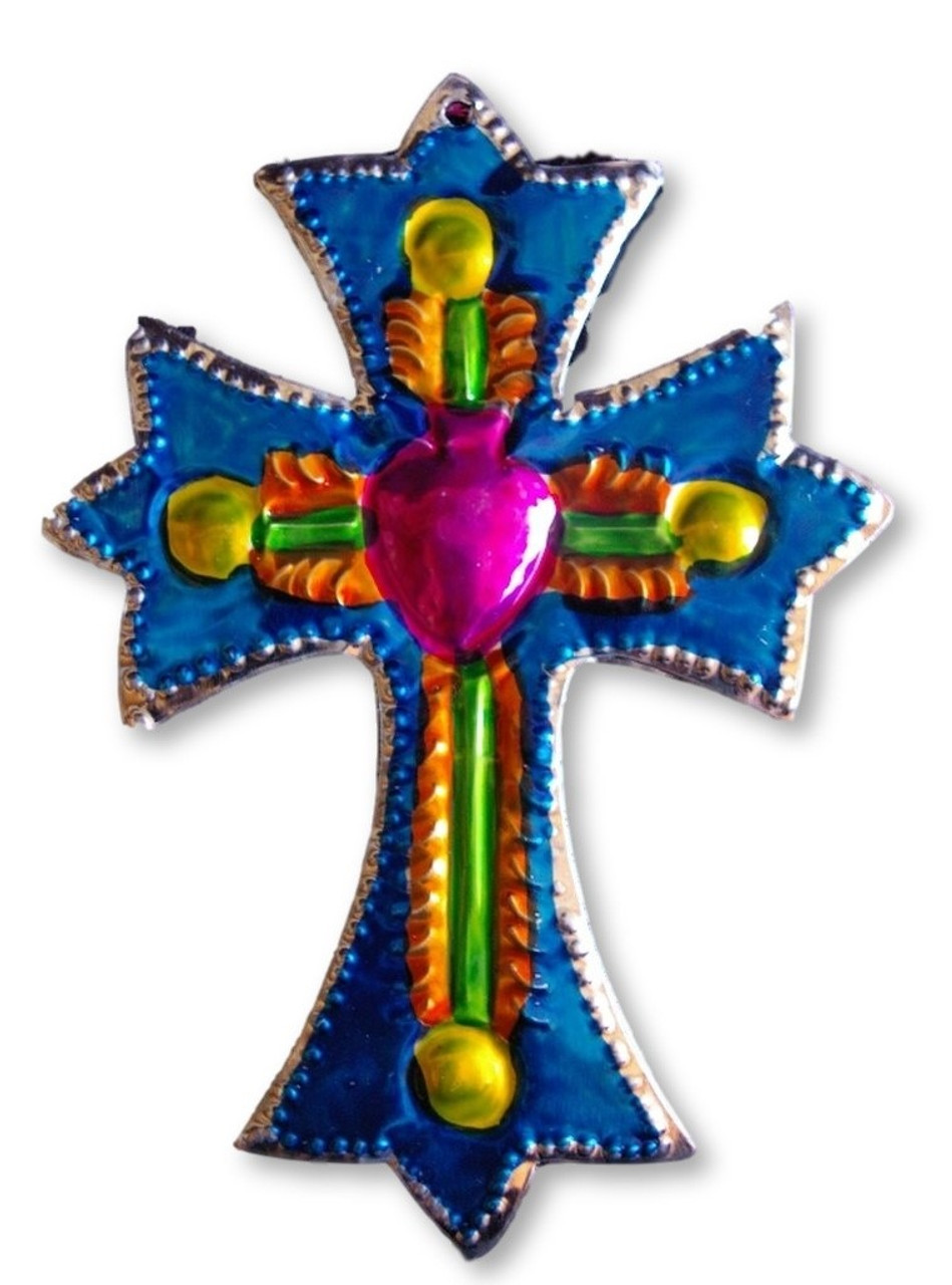 Mexico TIn Cross Oaxaca, Colorful, Bright Blue