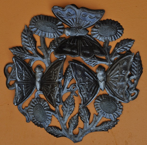 Haitian Metal wall art with Garden Butterflies