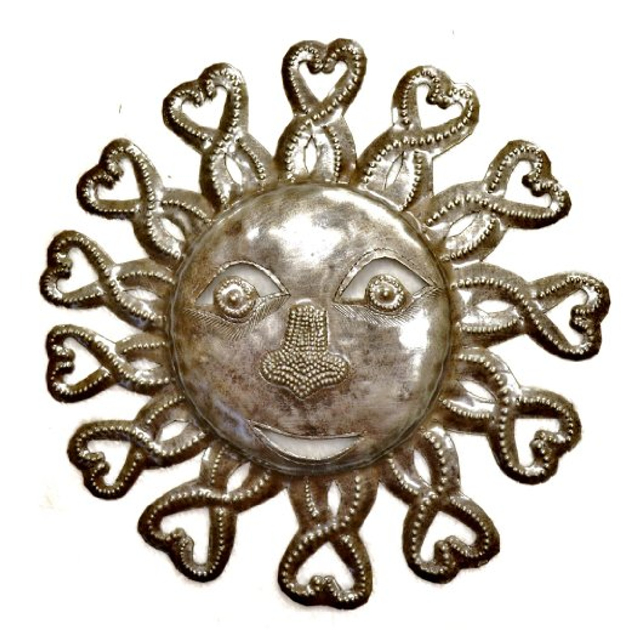 Metal Sun from Haiti, Handmade from steel drum art