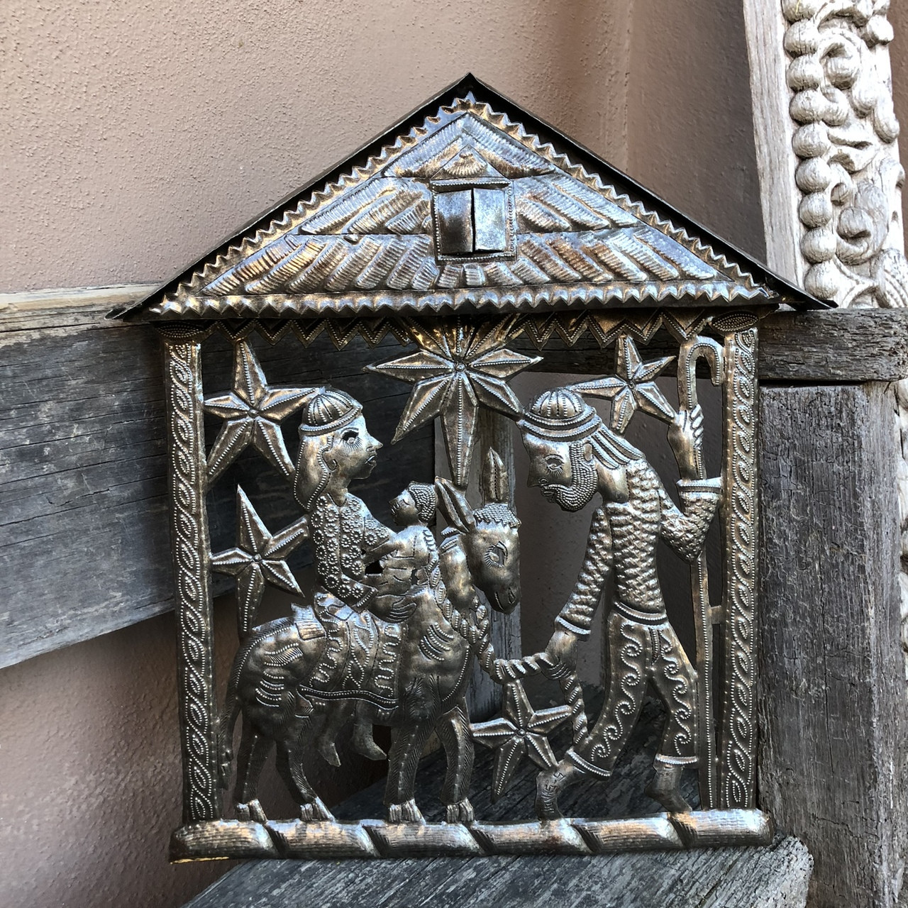 Recycled Steel Religious Art, Haitian Folk Art Nativity Recycled Steel Religious Art, Haitian Folk Art Nativity