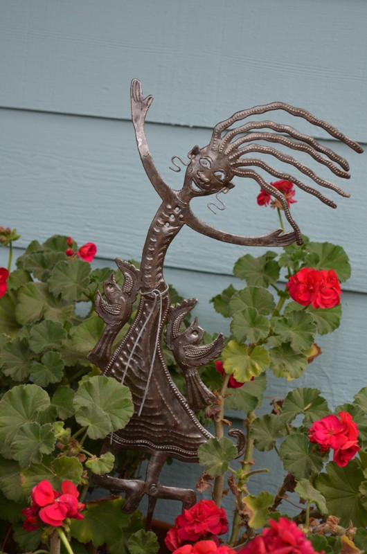 Garden Stake, Right This Way Girl Spring Metal Plant Stake - Outdoor Garden Yard Decor, Haitian Ornament Patio Marker