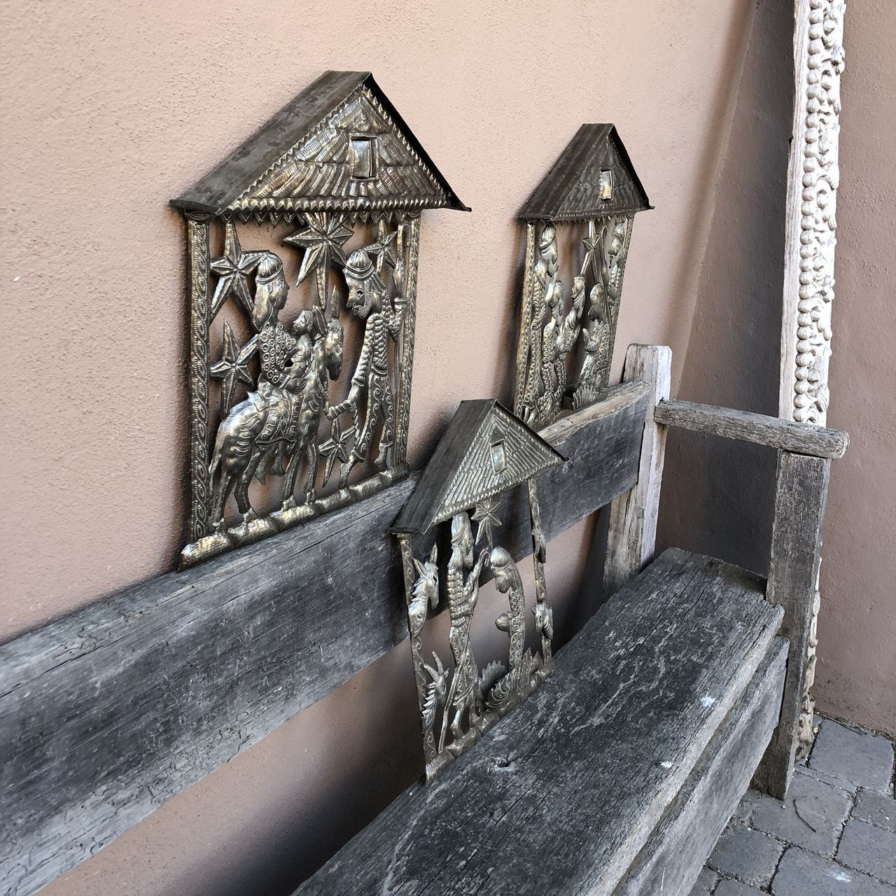 Haitian Nativity, Metal Art, Handmade, Recycled Steel, Fair Trade, Holy Family, Flight to Egypt, Jonas Soulouque. Haitian Nativity, Metal Art, Handmade, Recycled Steel, Fair Trade, Holy Family, Flight to Egypt, Jonas Soulouque.