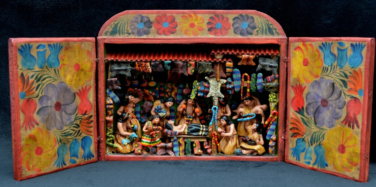 peruvian retablo vegtable stand, mercado, fruit market