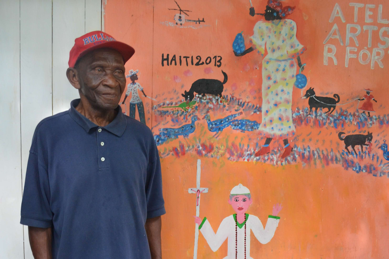 Haitian Primitivism Painting, Manbo Karaoke by Gerard Fortune, Vintage Voodoo Art