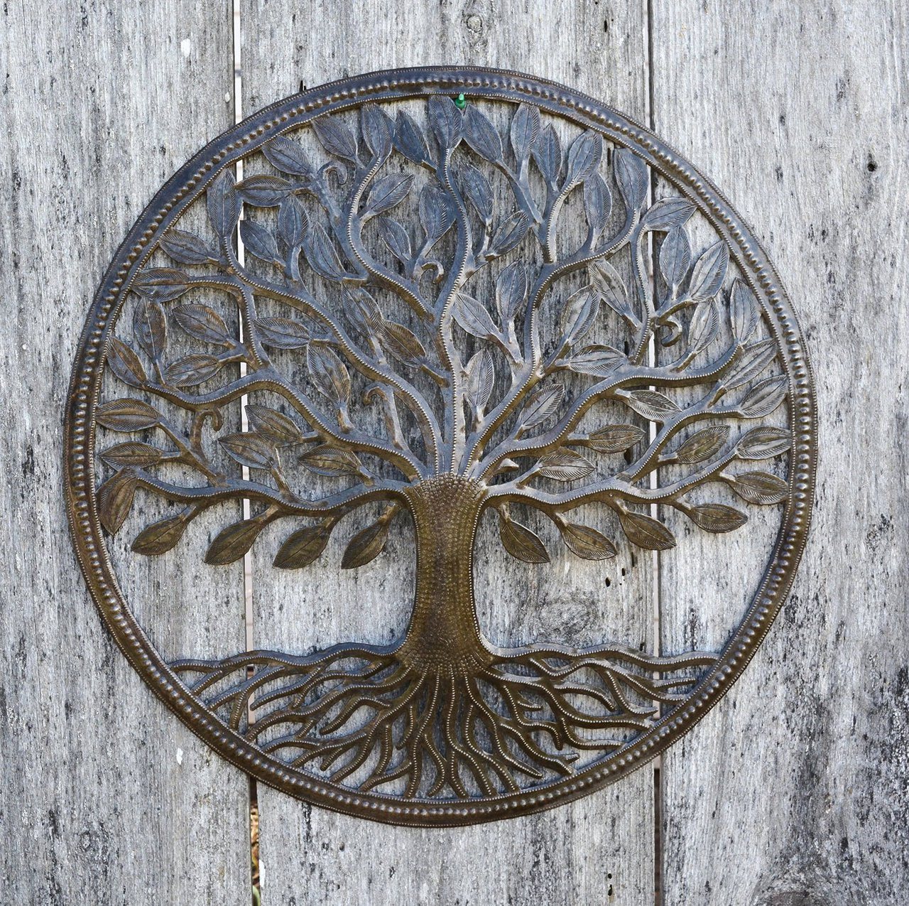 Steel Drum Organic Tree of Life Recycled Metal Art from Haiti , 23" X 23", Patio Yard Art