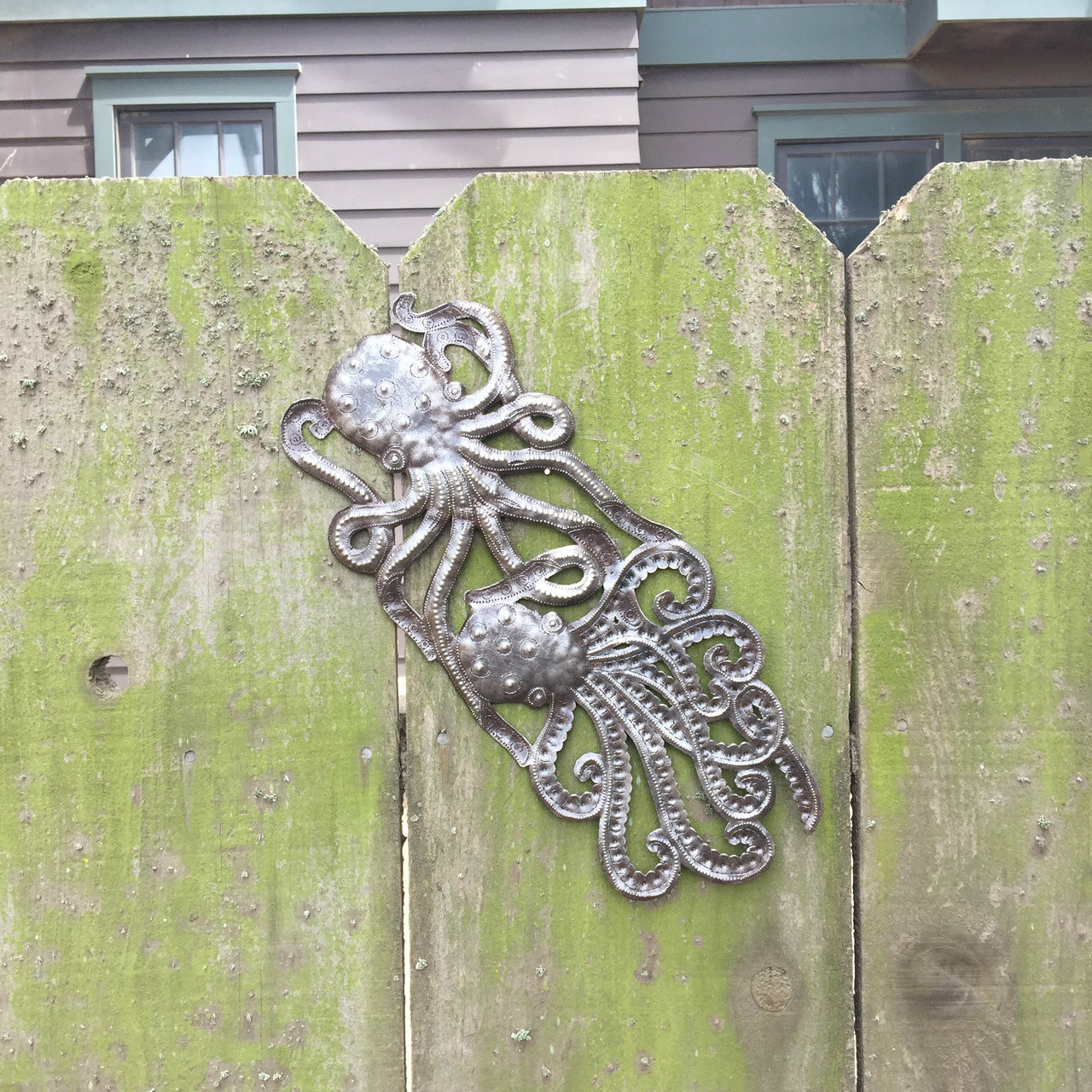 Handmade Octopus, Recycled Metal Ocean Wall Art, Haiti Steel Drum Indoor Outdoor 7.5"x 17.25"