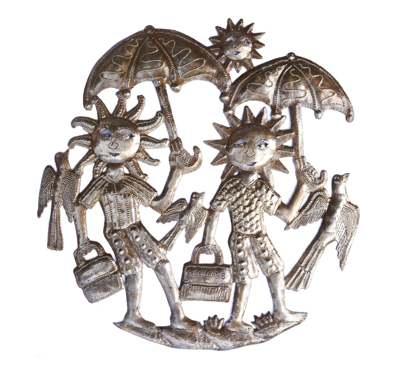 Sunny Summer Fun, Outside Yard Art, Handmade in Haiti, Metal 11" x 11"