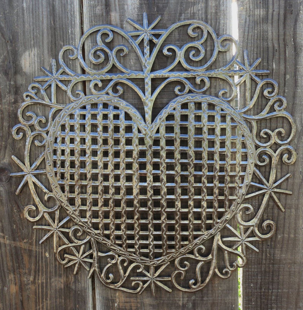 Heart, Traditional Haiti Symbol of Protection and Love, Recycled Metal Wall Art 23" X 22.5", Garden patio yard art