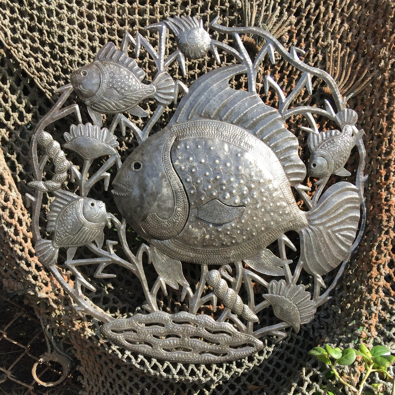 Fishermans Catch, Reclaimed Metal Wall Art from Haiti, Quality Craftsmanhip 23" X 23"
